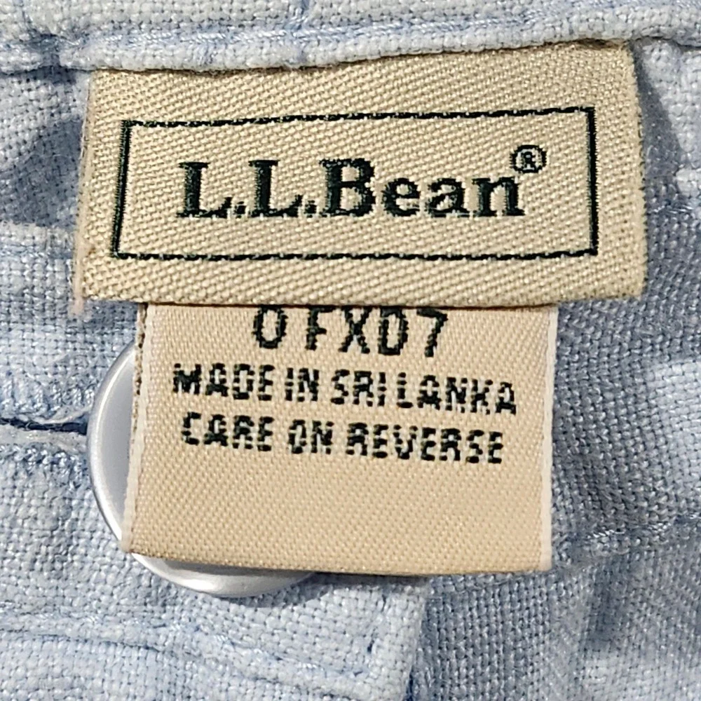 LL Bean Womens Light Blue 100% Linen Midi Skirt 10 Petite Elastic Back 0FXD7